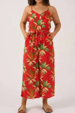 Sustainable Viscose Frill Jumpsuit - Flame Tropico