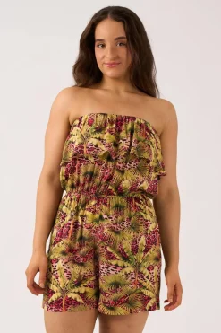 Sustainable Viscose Frill Playsuit - Pink Tropical Leopard