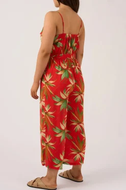 Sustainable Viscose Frill Jumpsuit - Flame Tropico