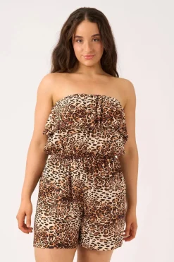 Sustainable Viscose Frill Playsuit - Natural Primal Animal