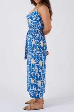 Sustainable Viscose Frill Jumpsuit - Blue Tiki