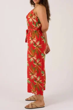 Sustainable Viscose Frill Jumpsuit - Flame Tropico