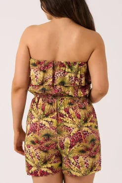 Sustainable Viscose Frill Playsuit - Pink Tropical Leopard