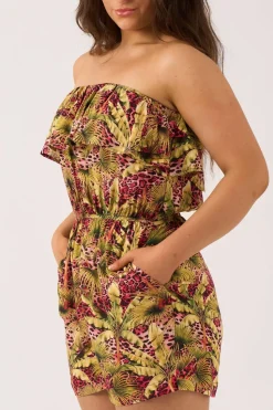 Sustainable Viscose Frill Playsuit - Pink Tropical Leopard