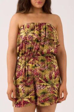 Sustainable Viscose Frill Playsuit - Pink Tropical Leopard