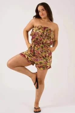 Sustainable Viscose Frill Playsuit - Pink Tropical Leopard