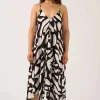 Sustainable Viscose Hanky Hem Dress - Black Geo Waves