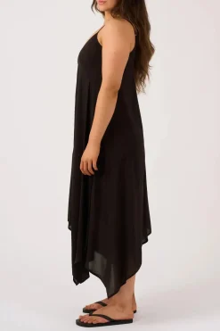 Sustainable Viscose Hanky Hem Dress - Black