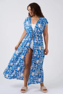 Sustainable Viscose Maxi Kimono - Blue Tiki