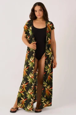 Sustainable Viscose Maxi Kimono - Black Tropico