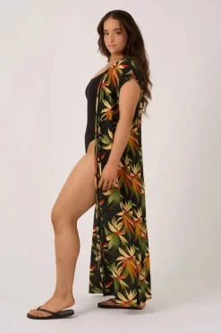 Sustainable Viscose Maxi Kimono - Black Tropico