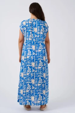 Sustainable Viscose Maxi Kimono - Blue Tiki