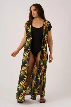 Sustainable Viscose Maxi Kimono - Black Tropico