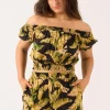 Sustainable Viscose Pull On Short - Black Tropical Leaf