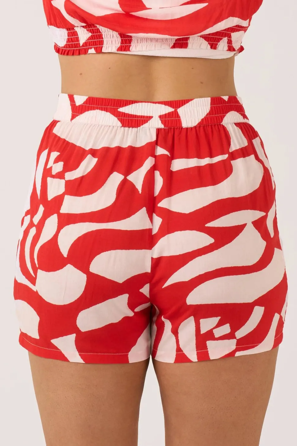 Sustainable Viscose Pull On Short - Red Geo Waves
