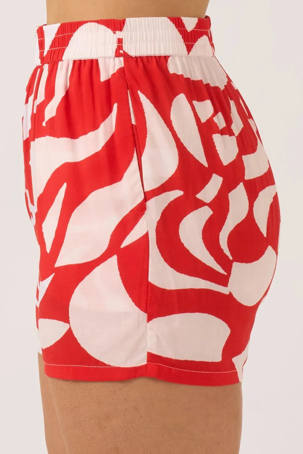 Sustainable Viscose Pull On Short - Red Geo Waves