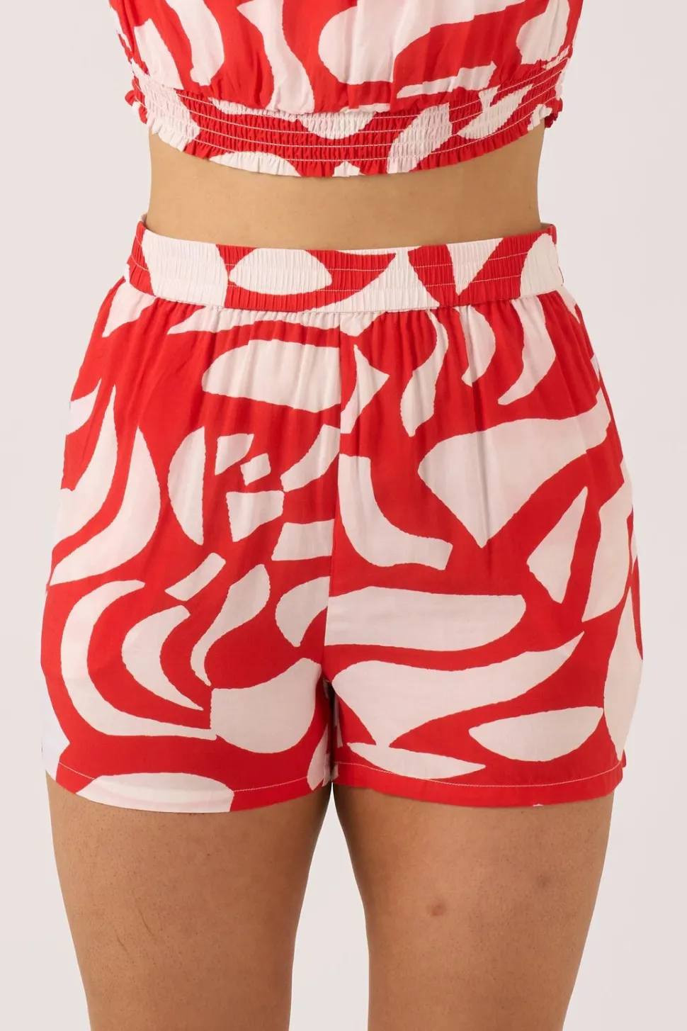 Sustainable Viscose Pull On Short - Red Geo Waves