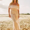 Sustainable Viscose Shirred Ruffle Maxi Dress - Nude Tiki
