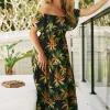 Sustainable Viscose Shirred Ruffle Maxi Dress - Black Tropico