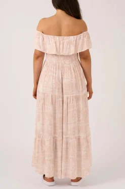 Sustainable Viscose Shirred Ruffle Maxi Dress - Nude Tiki