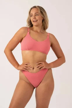 Textured Adjustable Bralette Bikini Top - Bubblegum Pink