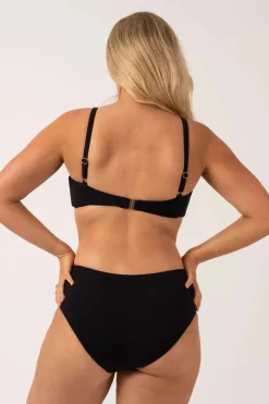 Textured Adjustable Bralette Bikini Top - Black