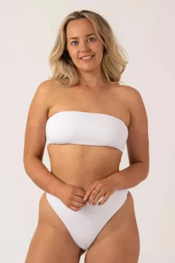 Textured Bandeau Bikini Top - White