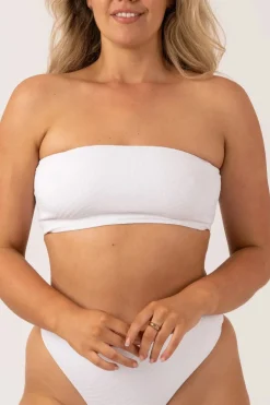 Textured Bandeau Bikini Top - White