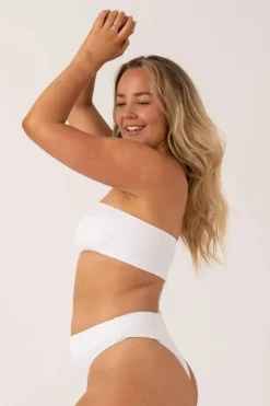Textured Bandeau Bikini Top - White