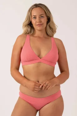 Textured Built Up Deep V Triangle Bikini Top - Bubblegum Pink