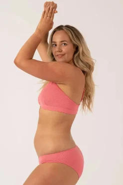 Textured Built Up Deep V Triangle Bikini Top - Bubblegum Pink