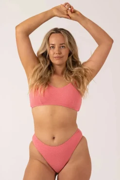 Textured High Waist High Leg Bikini Bottom - Bubblegum Pink