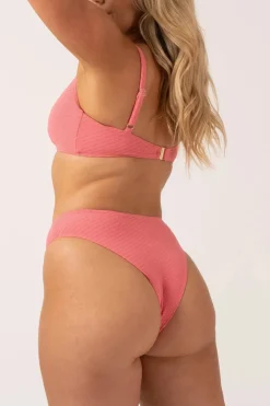 Textured High Waist High Leg Bikini Bottom - Bubblegum Pink