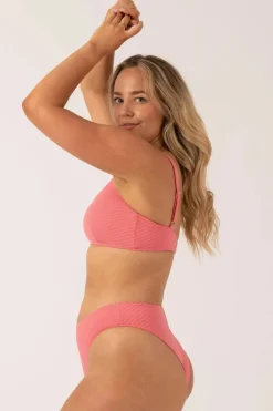 Textured High Waist High Leg Bikini Bottom - Bubblegum Pink
