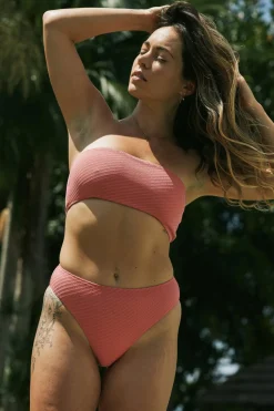 Textured High Waist High Leg Bikini Bottom - Bubblegum Pink