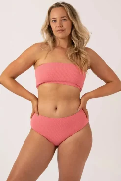 Textured Midi Waist Bikini Bottom - Bubblegum Pink