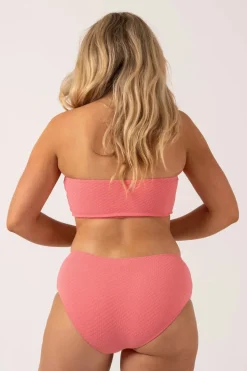 Textured Midi Waist Bikini Bottom - Bubblegum Pink