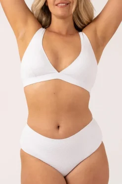 Textured Midi Waist Bikini Bottom - White
