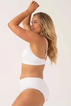 Textured Midi Waist Bikini Bottom - White