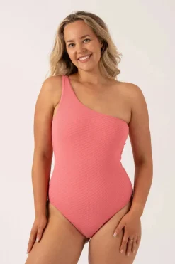 Textured One Shoulder One Piece - Bubblegum Pink