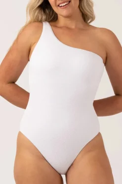 Textured One Shoulder One Piece - White