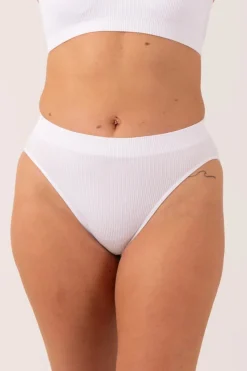 White Rib Seam Free - High Waist Bikini Briefs